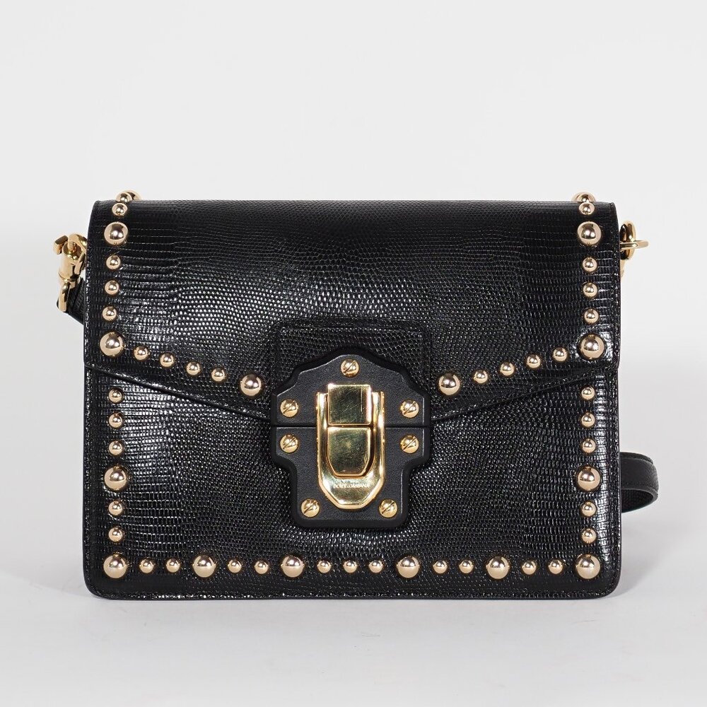 Dolce & Gabbana Black Medium Lucia Shoulder Bag Gold Studded Leather